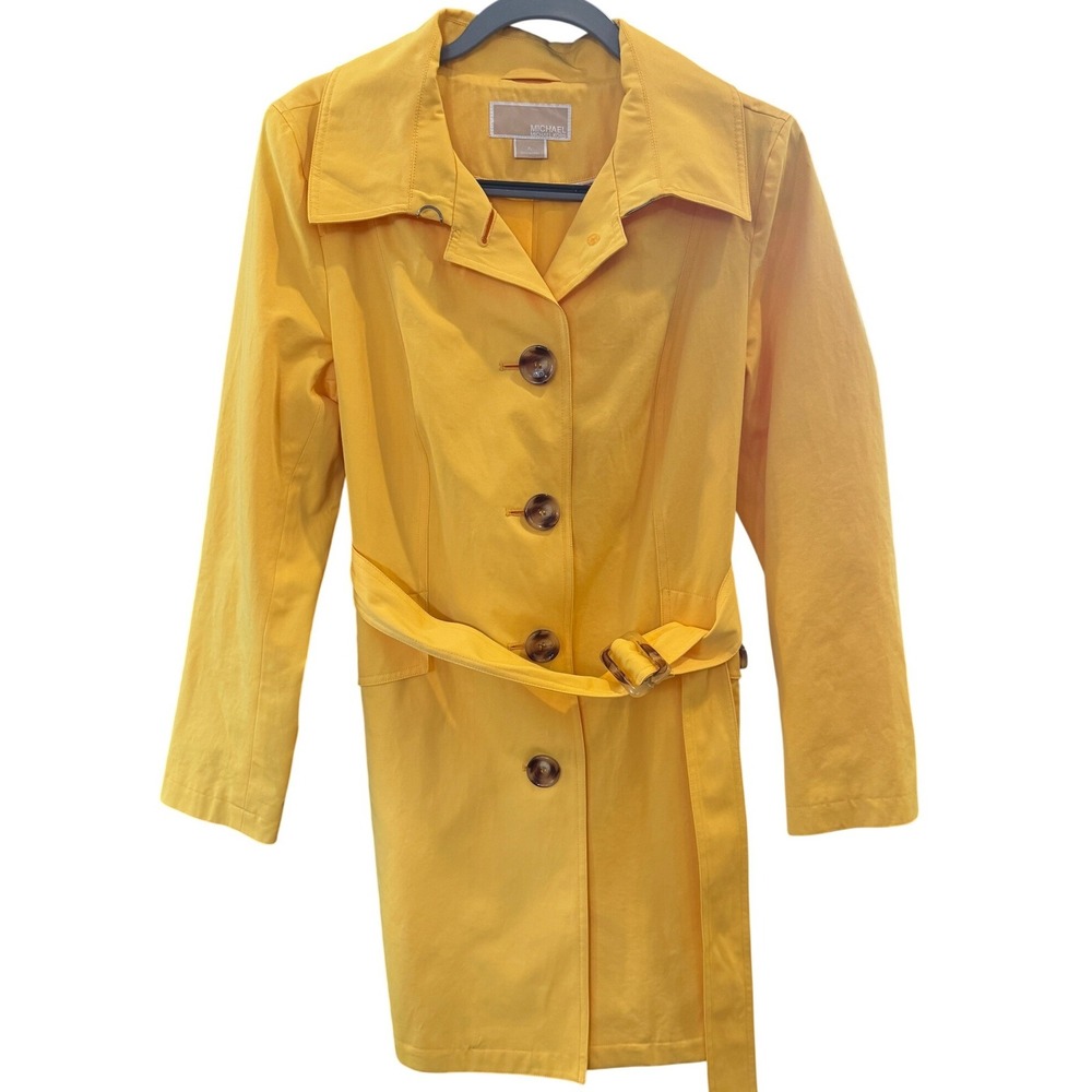 Michael Michael Kors Women's Yellow Button Rain Trench Rain Coat Sz Petite Large